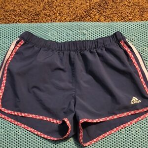 Adidas Women's Blue Shorts with Red Checkered Trim